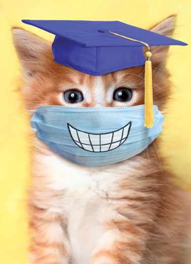 Grad Cat Smile Mask  Ecard Cover