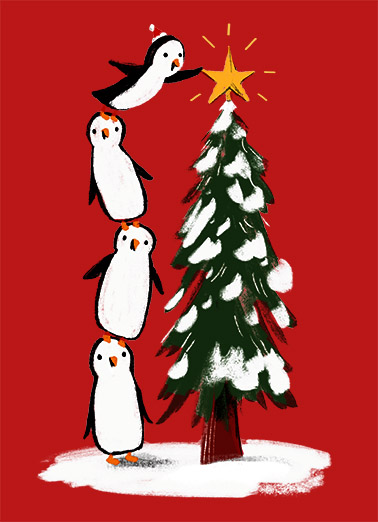 Penguins Treemendous - Funny Christmas Card to personalize and send.