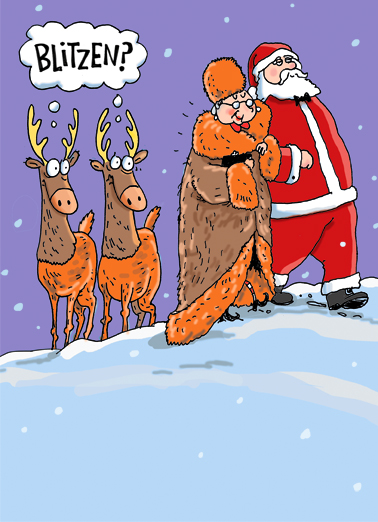 Reindeer Coat - Funny Christmas Card to personalize and send.