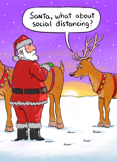 Reindeer Social Distance - Funny Christmas Card to personalize and send.