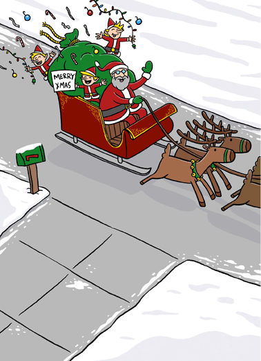 Santa Drive By - Funny Christmas Card to personalize and send.