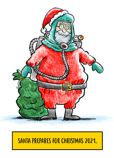 Santa Prepares - Funny Christmas Card to personalize and send.