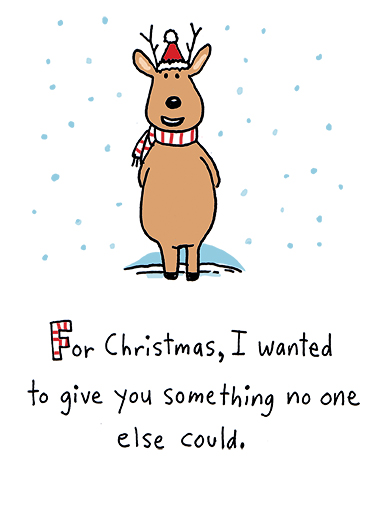 Whimsy Reindeer Hug - Funny Christmas Card to personalize and send.